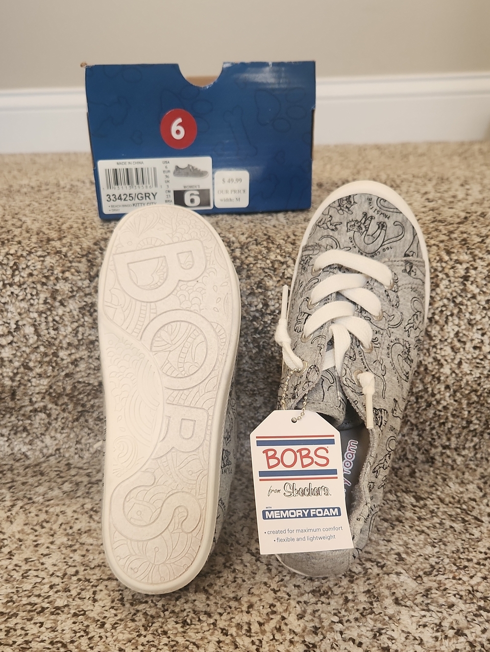 Bobs Kids Gray Cat Patterned Lace-Up Sneakers NWT